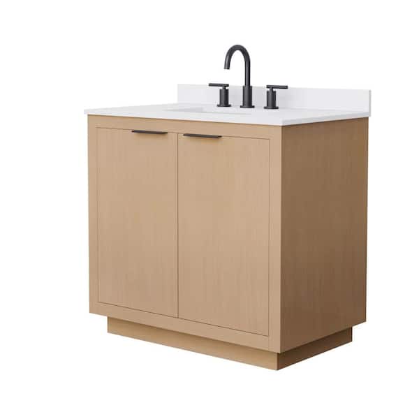 Maroni 36 in. Single Freestanding Light Straw Bath Vanity with White Cultured Marble Top