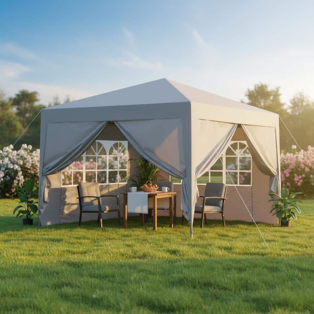 10 ft. x 10 ft. Grey Pop Up Gazebo Canopy Tent with 4 Removable Sidewalls price history on PriceWatchPro