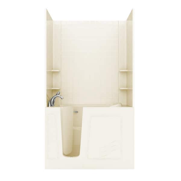 Unbranded Rampart 4.5 ft. Walk-in Non-Whirlpool Bathtub with 4 in. Tile Easy Up Adhesive Wall Surround in Biscuit