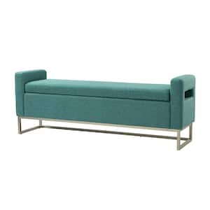Teal Storage Bench with Metal Legs Justo 59.1 in. Wide
