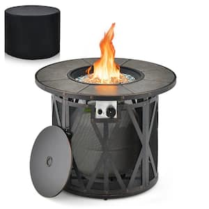 32 in. Patio Round Fire Pit Table 30,000 BTU Propane Gas Firepit w/Fire Glasses