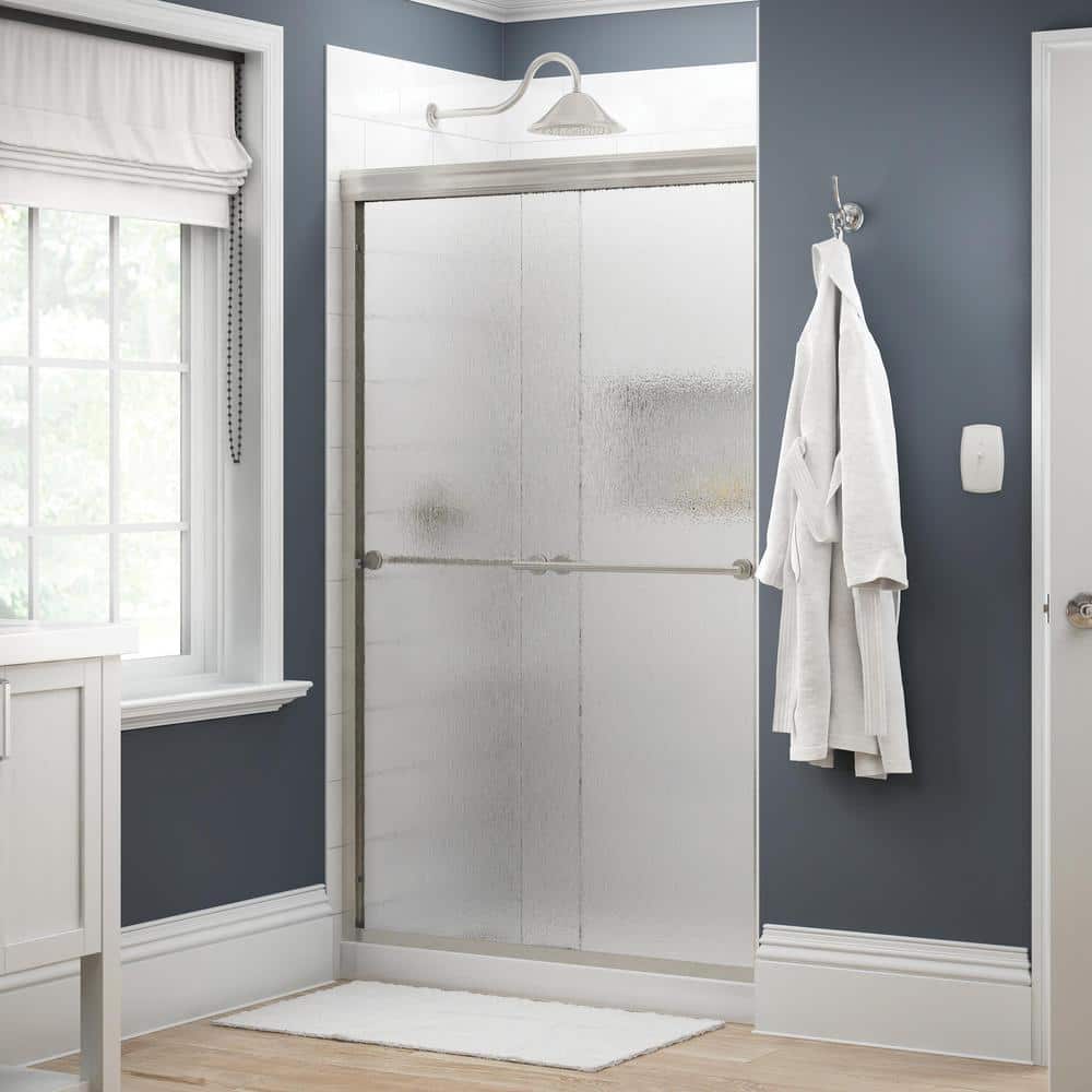 Traditional 47-3/8 in. W x 70 in. H Semi-Frameless Sliding Shower Door in Nickel with 1/4 in. Tempered Rain Glass -  Delta, 158819