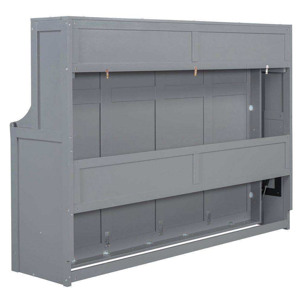 White Wood Frame Full Size Murphy Bed with a Storage Shelf - thumbnail 3