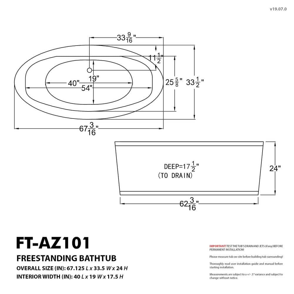 67'' White Freestanding Acrylic Whirlpool Bathtub