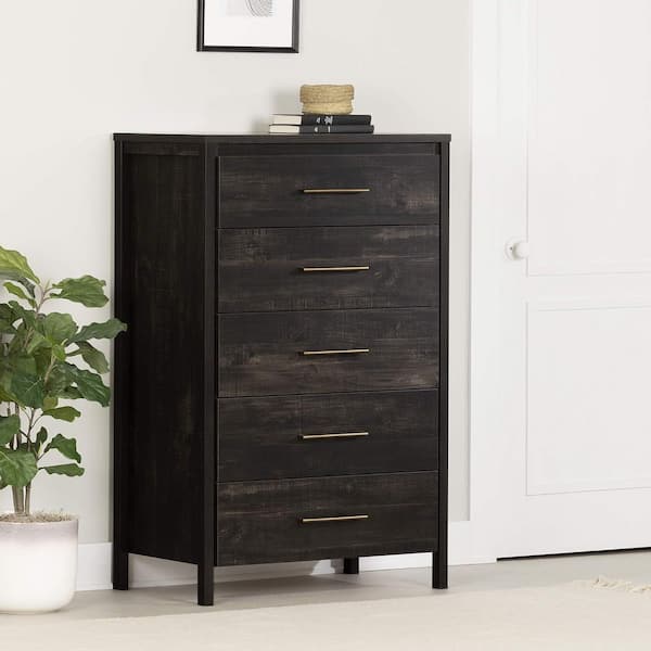 VEIKOUS Black 5-Drawer 31.5 in. W MDF Rounded Corner Dressers Chest of Drawers with Metal Handles