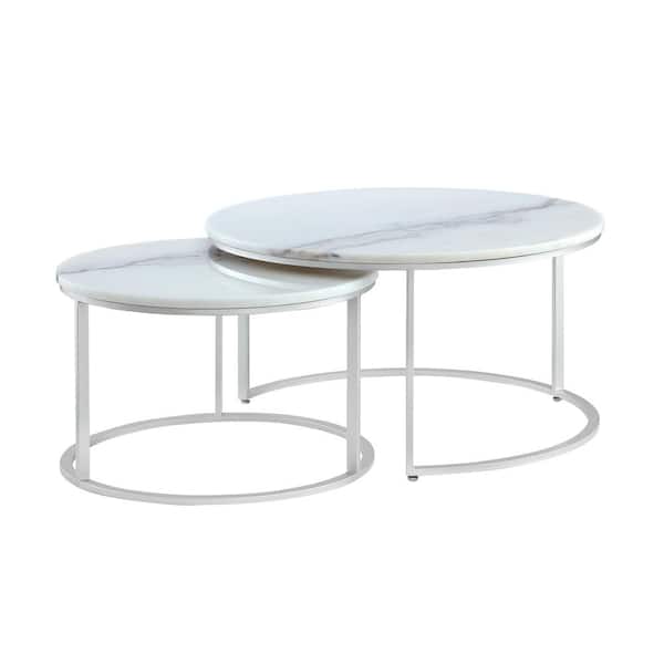Coffee Table Set With Nesting Tables, Round Silver Coffee Table Set