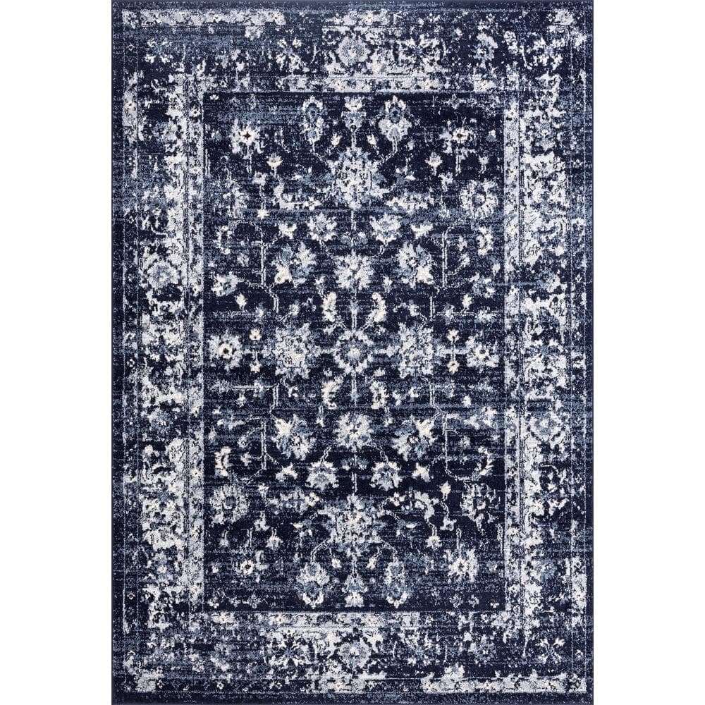 Troy Navy 5 ft. 3 ft. x 7 ft. 6 in. Oriental Polypropylene Area Rug