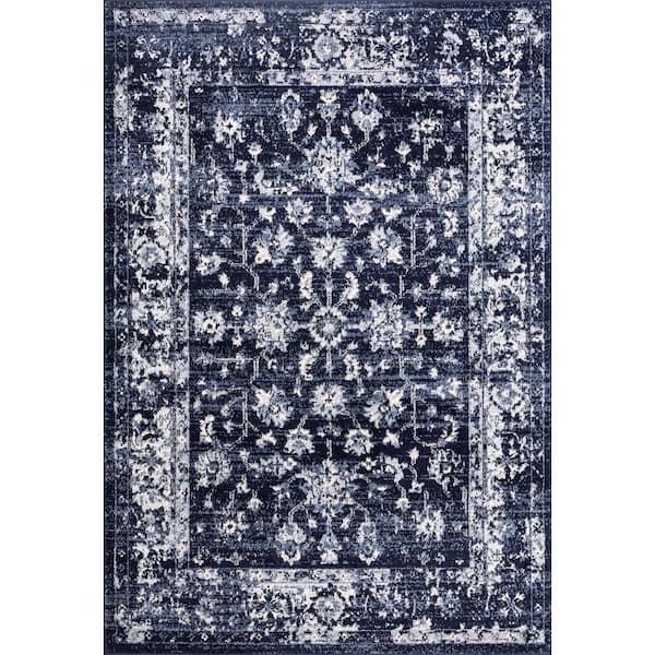 Troy Navy 5 ft. 3 ft. x 7 ft. 6 in. Oriental Polypropylene Area Rug