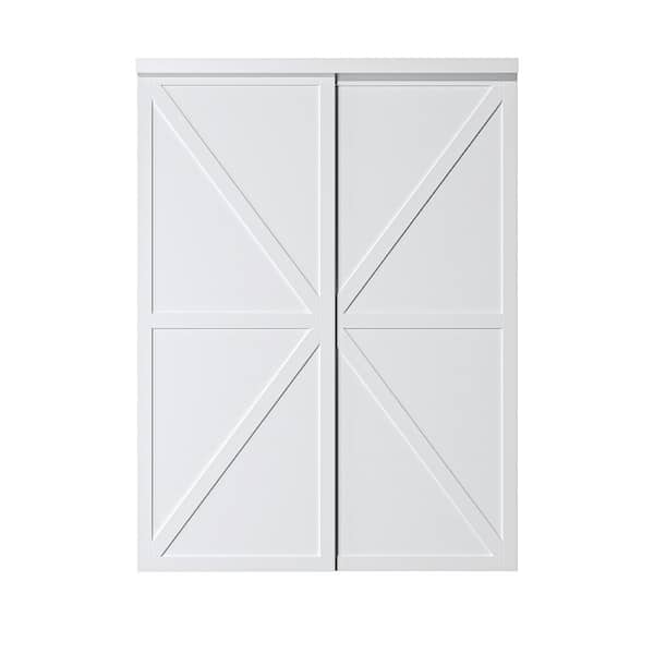 ARK DESIGN 60 in. x 80 in. 2 Panel K Finished White MDF Sliding Door with Hardware