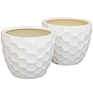 12 in. (30.48 cm) Raised Honeycomb Pattern Glazed Ceramic Planter - White - (Set of 2)
