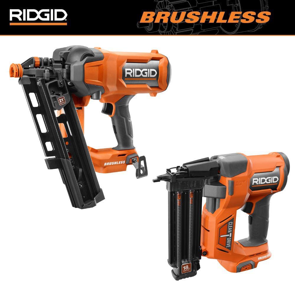 18V Brushless Cordless 21° 3-1/2 in. Framing Nailer & 18V Brushless Cordless 18-Gauge 2-1/8 in. Brad Nailer (Tools Only) -  RIDGID, R09894R09891