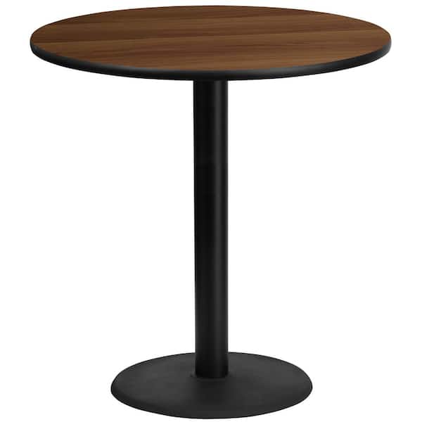 Flash Furniture 42 in. Round Black and Walnut Laminate Table Top with 24 in. Round Bar Height Table Base