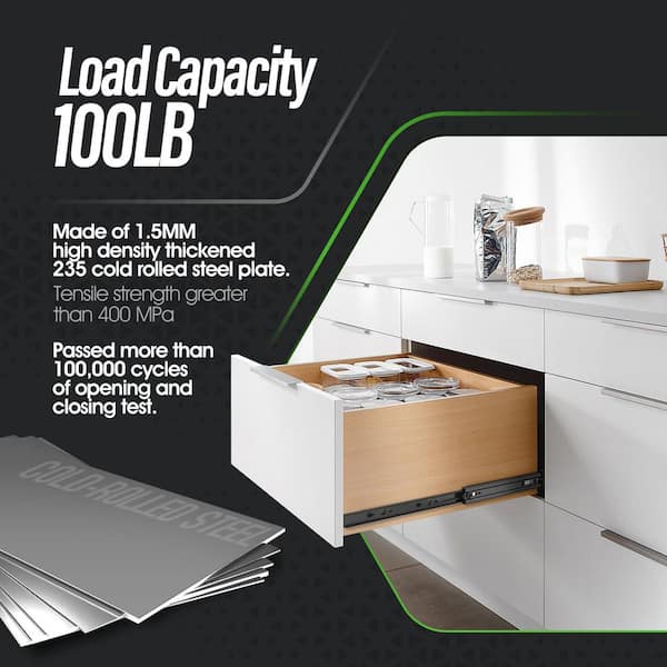MOCNT 27mm Heavy Duty Drawer Slides – 250mm Ball Bearing Runners, 18kg Capacity, Side Mount (1 Pair, Black)