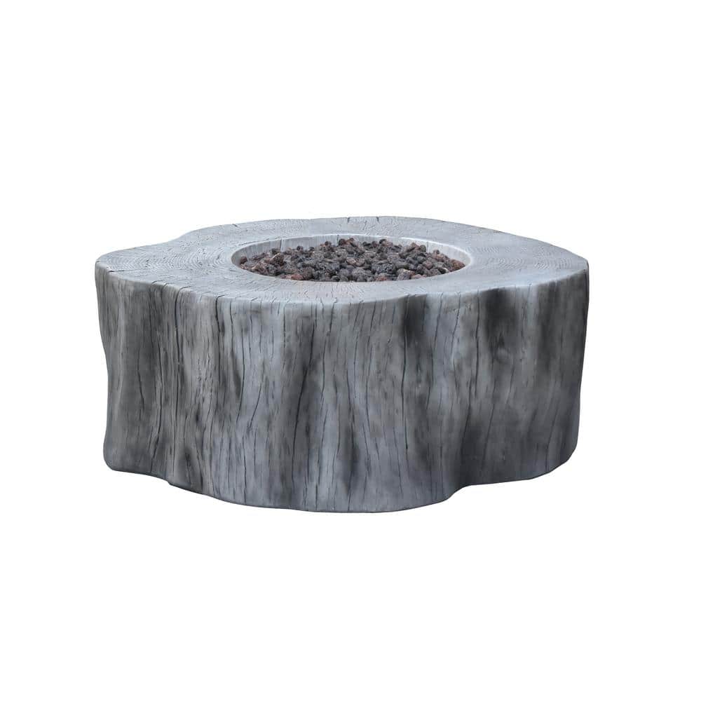Gray Free-Standing Gas Fire Pit Table with Lava Rocks