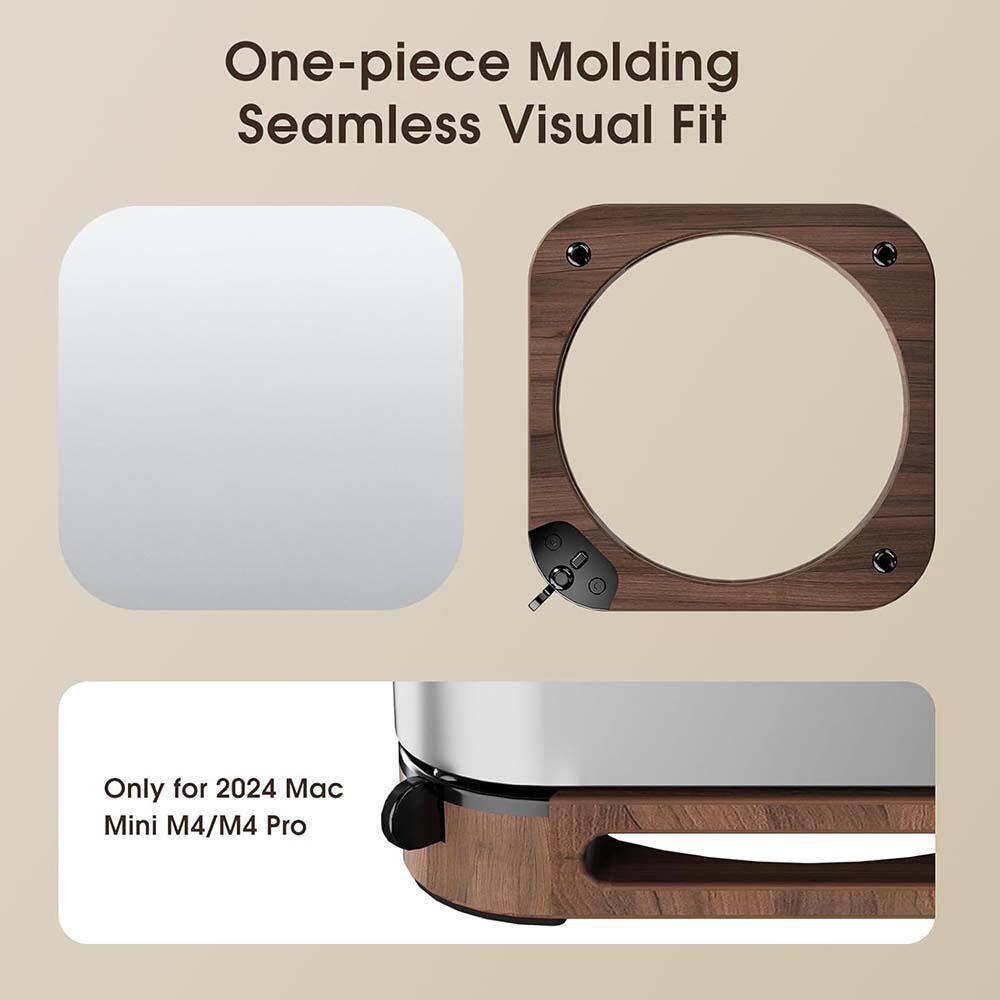 Wood Desk Stand with Cooling Pad Dust Mount Proof Base for Mac Mini M4 Pro - Thumbnail 3