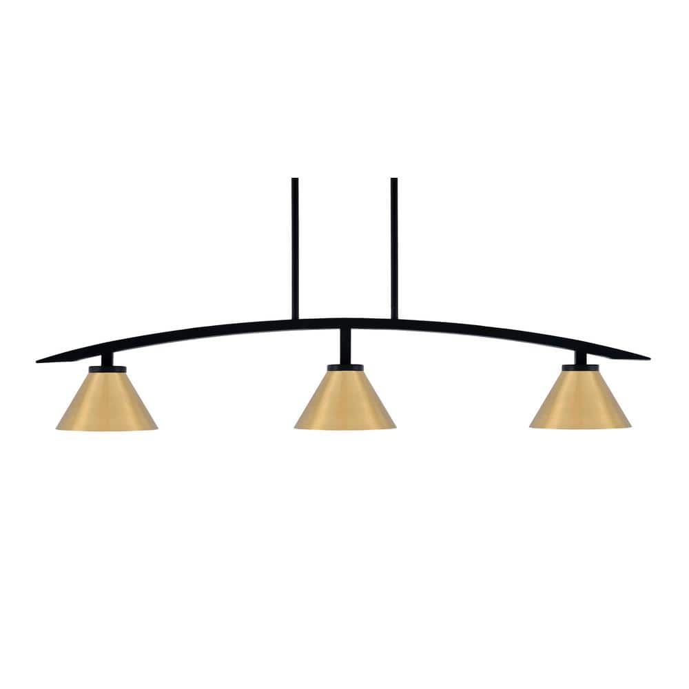 Siena 41 in. 3-Light Matte Black Chandelier with 7 in. New Age Brass Cone M