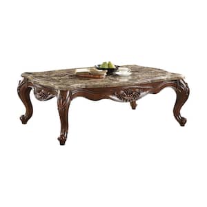 Jardena 58 in. Marble Top and Cherry Oak Rectangle Marble Top Coffee Table