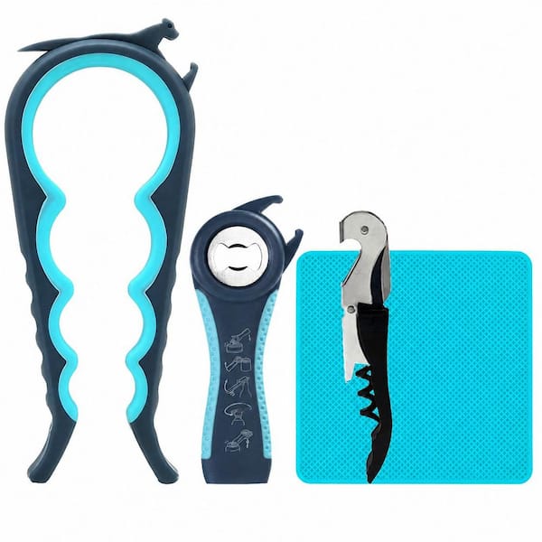 Jar and Bottle Opener Set with Rubber Gripper Pad and Corkscrew, Can Opener for Seniors and Weak Hands