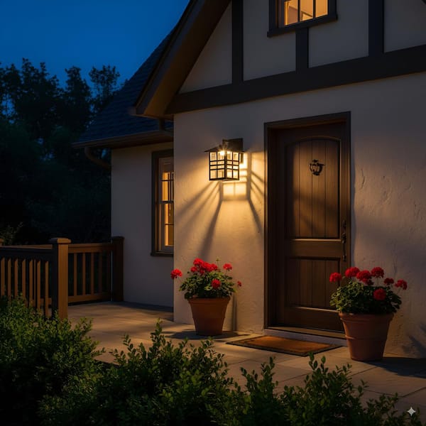 1-Light Black Dusk to Dawn LED Outdoor Wall Lantern Sconce with Clear Glass Shade