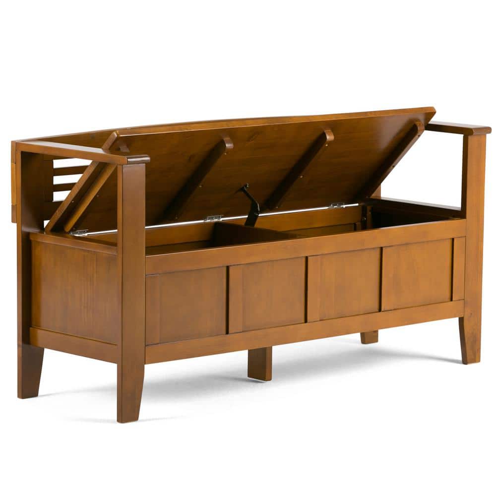 Avalon Light Brown Solid Pine Wood Entryway Storage Bench with Backrest