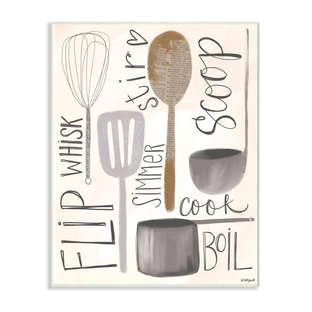 Flip Whisk Simmer and Stir Kitchen Utensils Wall Plaque