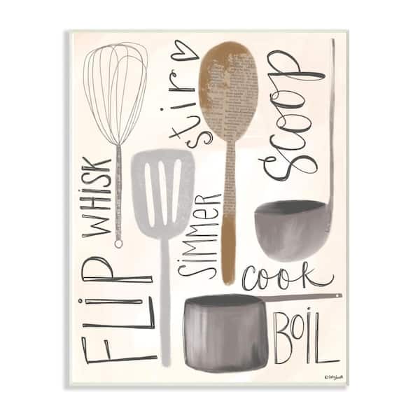 Stupell Industries 12 in. x 18 in. "Flip Whisk Simmer and Stir Kitchen Spoons and Utensils Wall Plaque Art" by Katie Douette