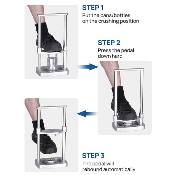 Wudkey Silver Metal Manual Can Crusher, Foot Operated Pedal
