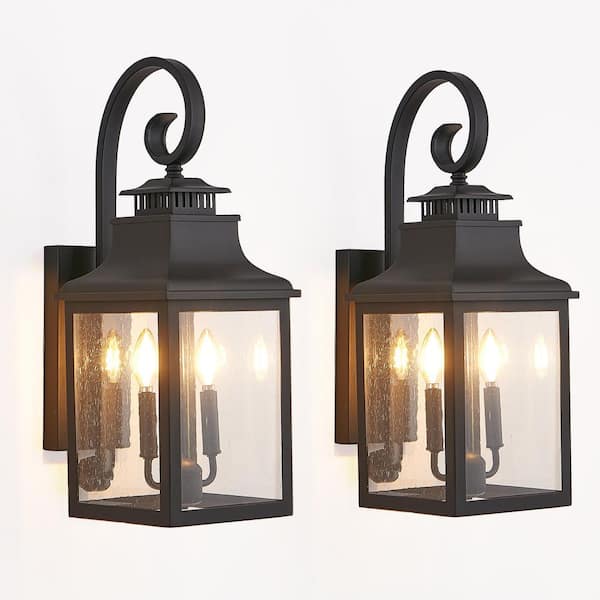 23 in. Black Outdoor Dusk to Dawn Light Sensor HardwiredWall Lantern Sconce with No Bulbs Included (2-Pack)