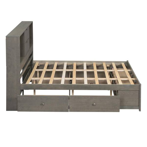 Harper & Bright Designs Gray Wood Frame Queen Size Platform