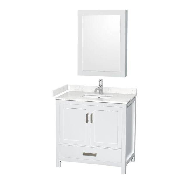 Wyndham Collection Sheffield 36 in. W x 22 in. D x 35 in. H Single Bath Vanity in White with Carrara Cultured Marble Top and MC Mirror