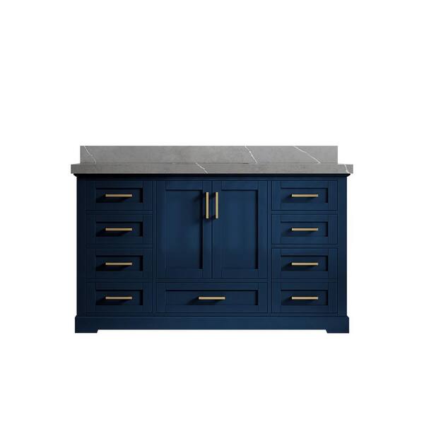 Willow Collections Boston 60 in. W x 22 in. D x 36 in. H Single Sink Bath Vanity in Navy Blue with 2" Piatra Quartz Top