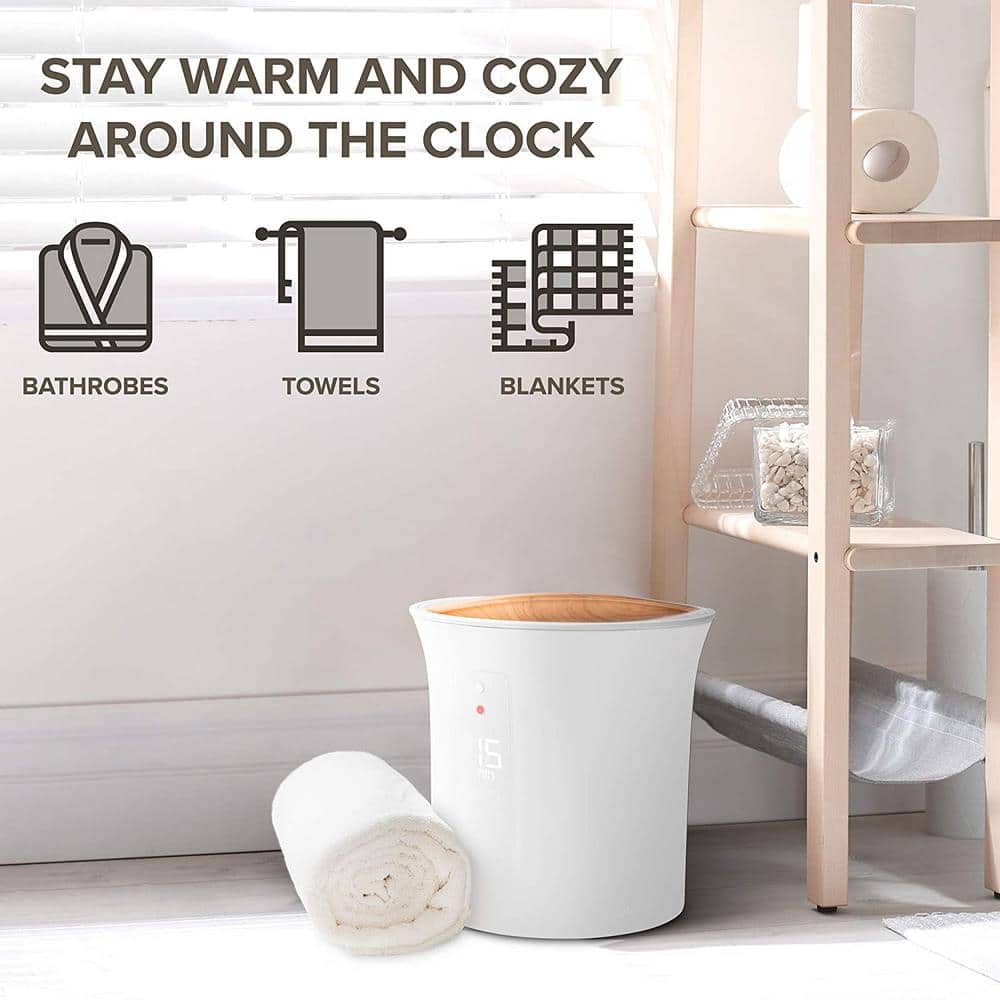 White Bucket Style Towel Warmer with LCD Display
