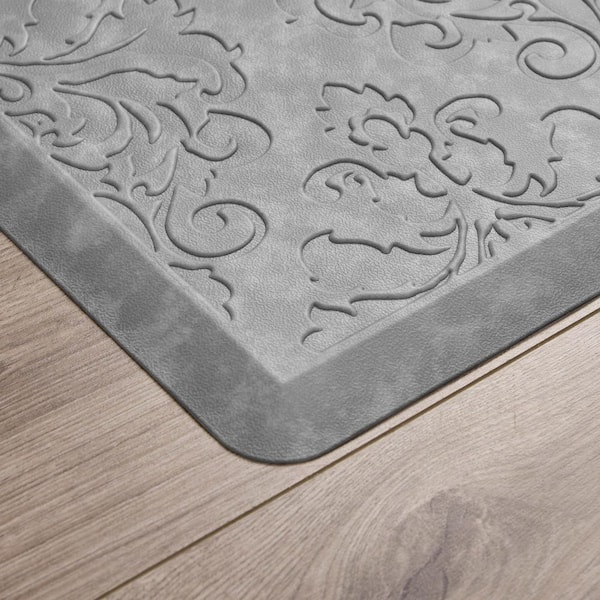 Marni Gray 17.5 in. x 48 in. Floral Synthetic 2-Piece Kitchen Mat Set