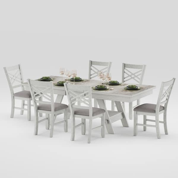 6-Piece Gray Farmhouse Dining Set with Expandable Table and Cross-Back Chairs for Family Gatherings and Holiday Dinners