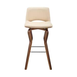 30 in. Cream Low Back Wood Counter Height Bar Chair with Faux leather Seat