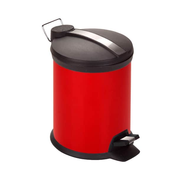 Honey-Can-Do 3 l Red Round Metal Step-On Touchless Trash Can