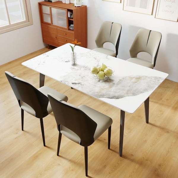 63 in. Pandora Sintered Stone with Gray Metal 4 Legs Dining Table (Seats 6)