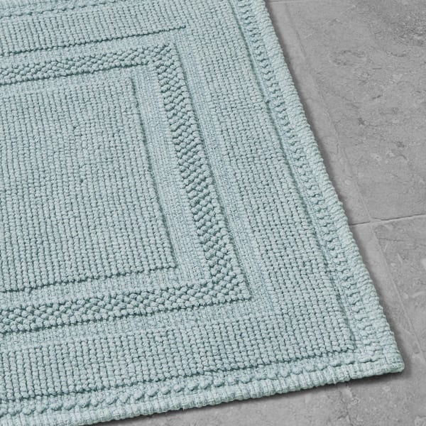 Stonewash Racetrack Washed Blue Solid color cotton Rectangle 2-Piece Bath Rug  Set
