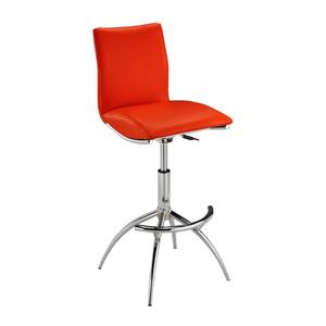 30.5 in. Red and Chrome Low Back Metal Frame Bar Stool with Faux Leather Seat(Set of 2)