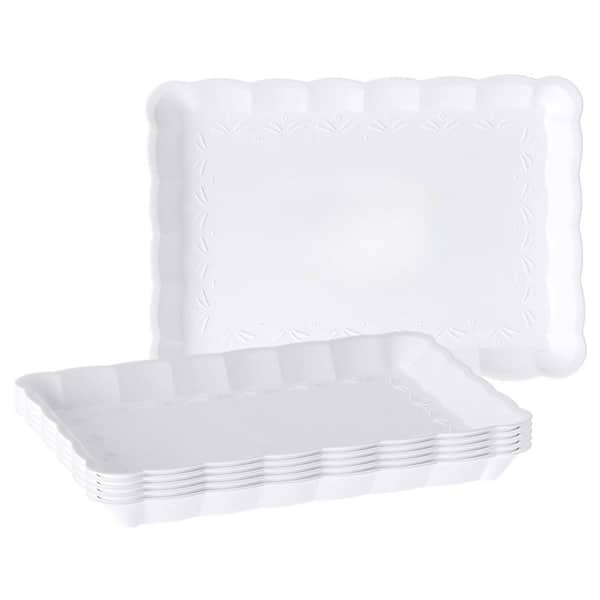9 in. White Plastic Rectangular Heavy Duty Serving Trays and Platters for Party (Set of 6)