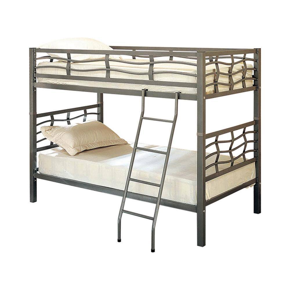 Benjara Gray Twin Adjustable Bunk Bed with Ladders BM156214 The Home