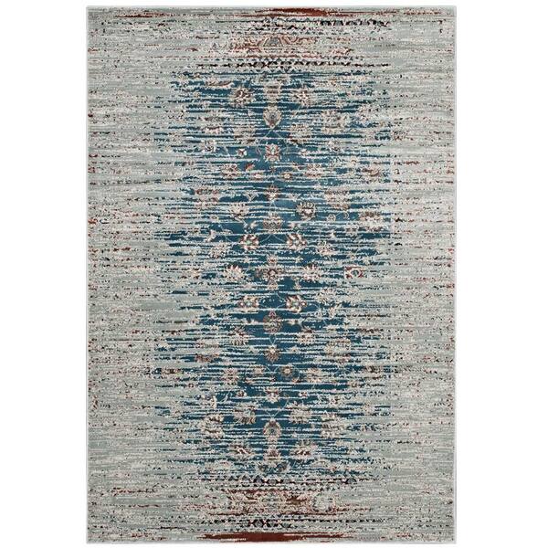 Hesper 8ft. x 10ft. in Teal Beige and Brown Distressed Contemporary Floral Lattice Area Rug