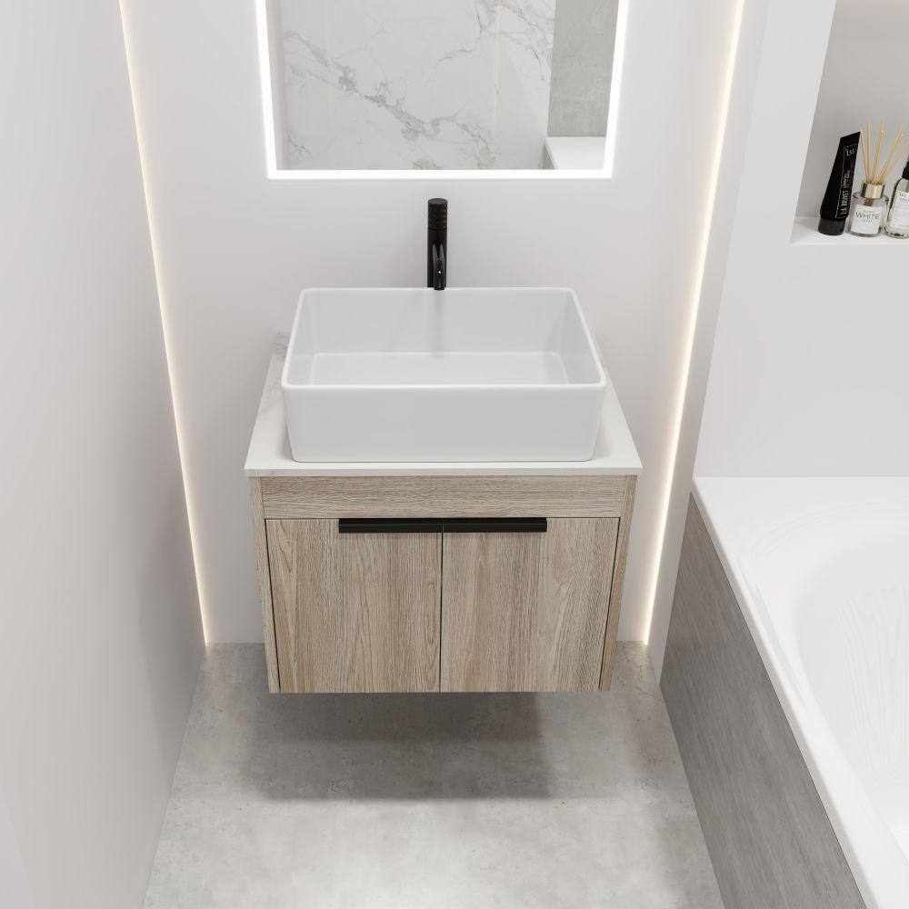 Victoria 24 in. W x 19 in. D x 24 in. H Floating Single Sink Bath Vanity in Wood with White Stone Top and Cabinet price history on PriceWatchPro