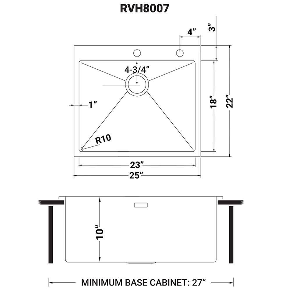 25-Inch Stainless Steel Single Bowl Drop-In Kitchen Sink