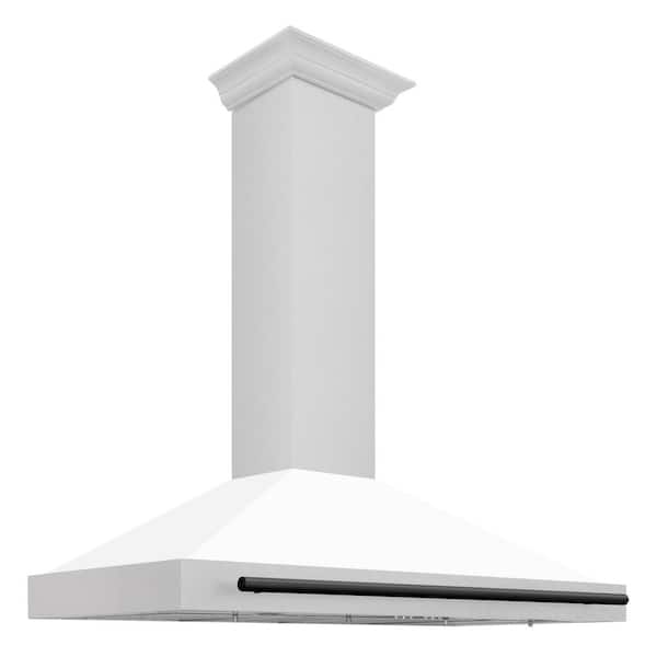 ZLINE Kitchen and Bath Autograph Edition 48 in. Convertible Satin Steel Wall Mount Range Hood with White Shell and Matte Black Handle