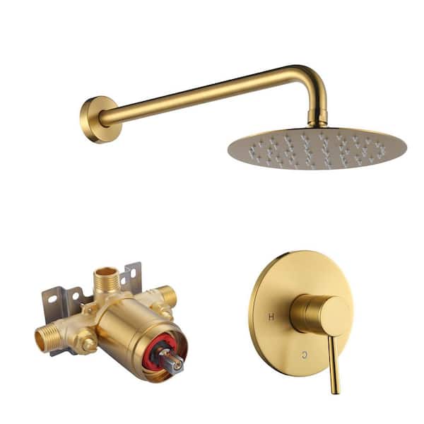 VEVETTA Wall-Mount Single Handle 1-Spray Shower Faucet 1.8 GPM with Pressure Balance Valve in Gold