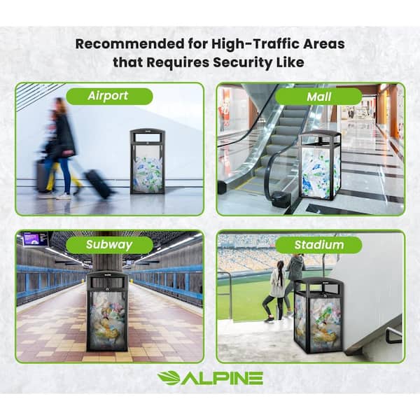 40 Gal. Transparent Panel Stainless Steel Vented Commercial Outdoor Garbage Trash Can with Lid