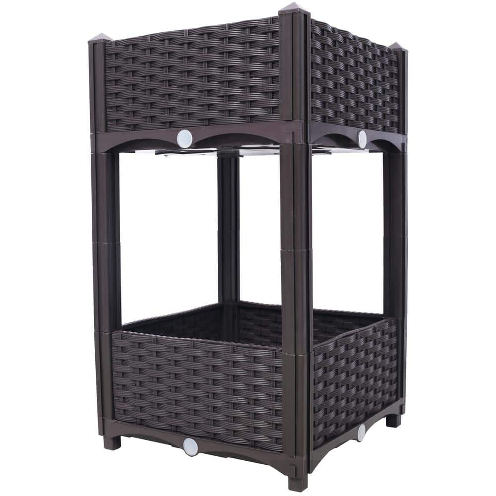 15.7 in. x 15.7 in. x 27.7 in. Polypropylene Elevated Planter Garden Box wi