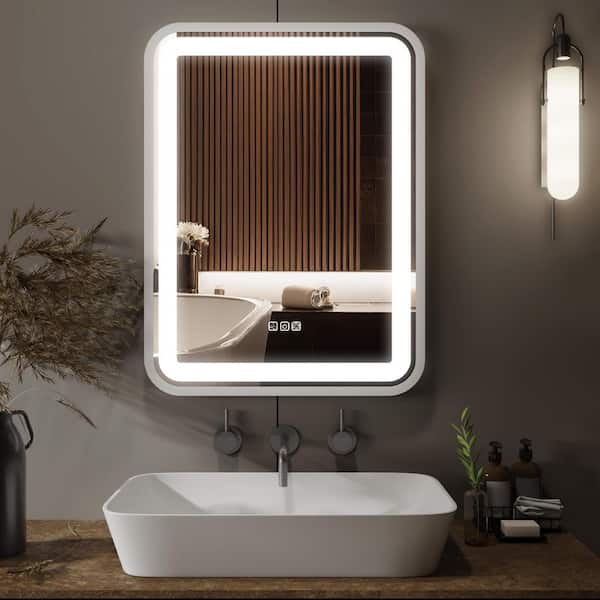 36 in. W x 28 in. H Rectangular Frameless Anti-Fog Dimmable LED Memory Wall Mounted Bathroom Vanity Mirror in Silver