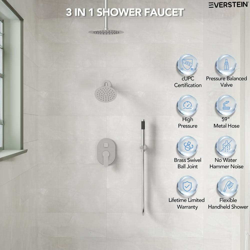 Brushed Nickel Dual Shower Head System with Handheld Spray